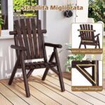 Costway Poltrona da esterno in legno con braccioli schienale alto e seduta a doghe portata 150 kg, Sedia da giardino singola Marrone - immagine 5