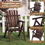 Costway Poltrona da esterno in legno con braccioli schienale alto e seduta a doghe portata 150 kg, Sedia da giardino singola Marrone - immagine 7