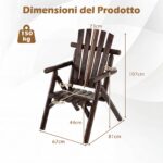 Costway Poltrona da esterno in legno con braccioli schienale alto e seduta a doghe portata 150 kg, Sedia da giardino singola Marrone - immagine 4