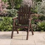 Costway Poltrona da esterno in legno con braccioli schienale alto e seduta a doghe portata 150 kg, Sedia da giardino singola Marrone - immagine 3