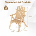 Costway Poltrona da esterno in legno con braccioli schienale alto e seduta a doghe portata 150 kg, Sedia da giardino singola Naturale - immagine 5