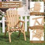 Costway Poltrona da esterno in legno con braccioli schienale alto e seduta a doghe portata 150 kg, Sedia da giardino singola Naturale - immagine 7