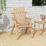 Costway Poltrona da esterno in legno con braccioli schienale alto e seduta a doghe portata 150 kg, Sedia da giardino singola Naturale - immagine 4