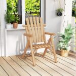 Costway Poltrona da esterno in legno con braccioli schienale alto e seduta a doghe portata 150 kg, Sedia da giardino singola Naturale - immagine 2