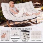 Costway Poltrona dondolo papasan doppia per 2 persone divano esterno oversize, Poltrona ovale per interni ed esterni per giardino Beige - immagine 5