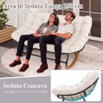 Costway Poltrona dondolo papasan doppia per 2 persone divano esterno oversize, Poltrona ovale per interni ed esterni per giardino Beige - immagine 6