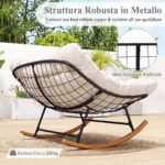 Costway Poltrona dondolo papasan doppia per 2 persone divano esterno oversize, Poltrona ovale per interni ed esterni per giardino Beige - immagine 7