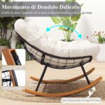 Costway Poltrona dondolo papasan doppia per 2 persone divano esterno oversize, Poltrona ovale per interni ed esterni per giardino Beige - immagine 8