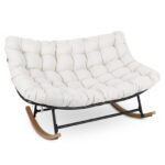 Costway Poltrona dondolo papasan doppia per 2 persone divano esterno oversize, Poltrona ovale per interni ed esterni per giardino Beige