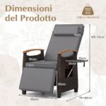 Costway Poltrona reclinabile da giardino con poggiapiedi e tavolino pieghevole, Sedia a sdraio da esterno portata 180 kg Grigio - immagine 6