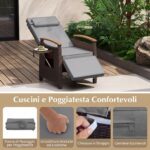 Costway Poltrona reclinabile da giardino con poggiapiedi e tavolino pieghevole, Sedia a sdraio da esterno portata 180 kg Grigio - immagine 7