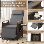 Costway Poltrona reclinabile da giardino con poggiapiedi e tavolino pieghevole, Sedia a sdraio da esterno portata 180 kg Grigio - immagine 8