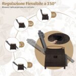 Costway Poltrona reclinabile da giardino con poggiapiedi e tavolino pieghevole, Sedia a sdraio da esterno portata 180 kg Grigio - immagine 9