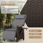 Costway Poltrona reclinabile da giardino con poggiapiedi e tavolino pieghevole, Sedia a sdraio da esterno portata 180 kg Grigio - immagine 10