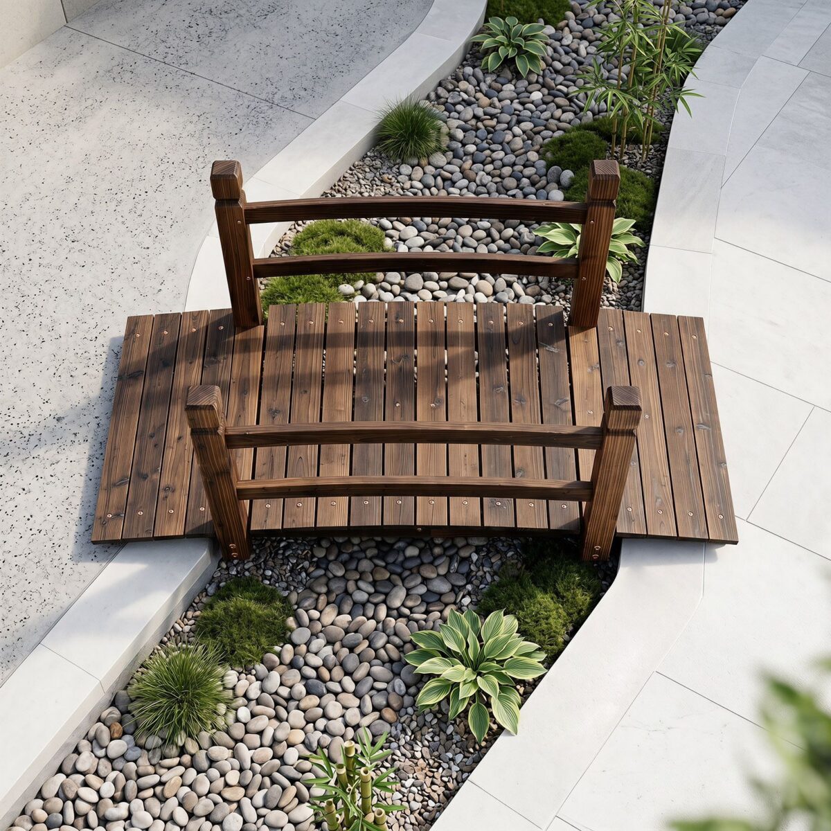 Costway Ponte da giardino in abete carbonizzato con ringhiere, Ponticello decorativo per cortile e fattoria con portata 500 kg 125 x 68 x 47 cm - immagine 5