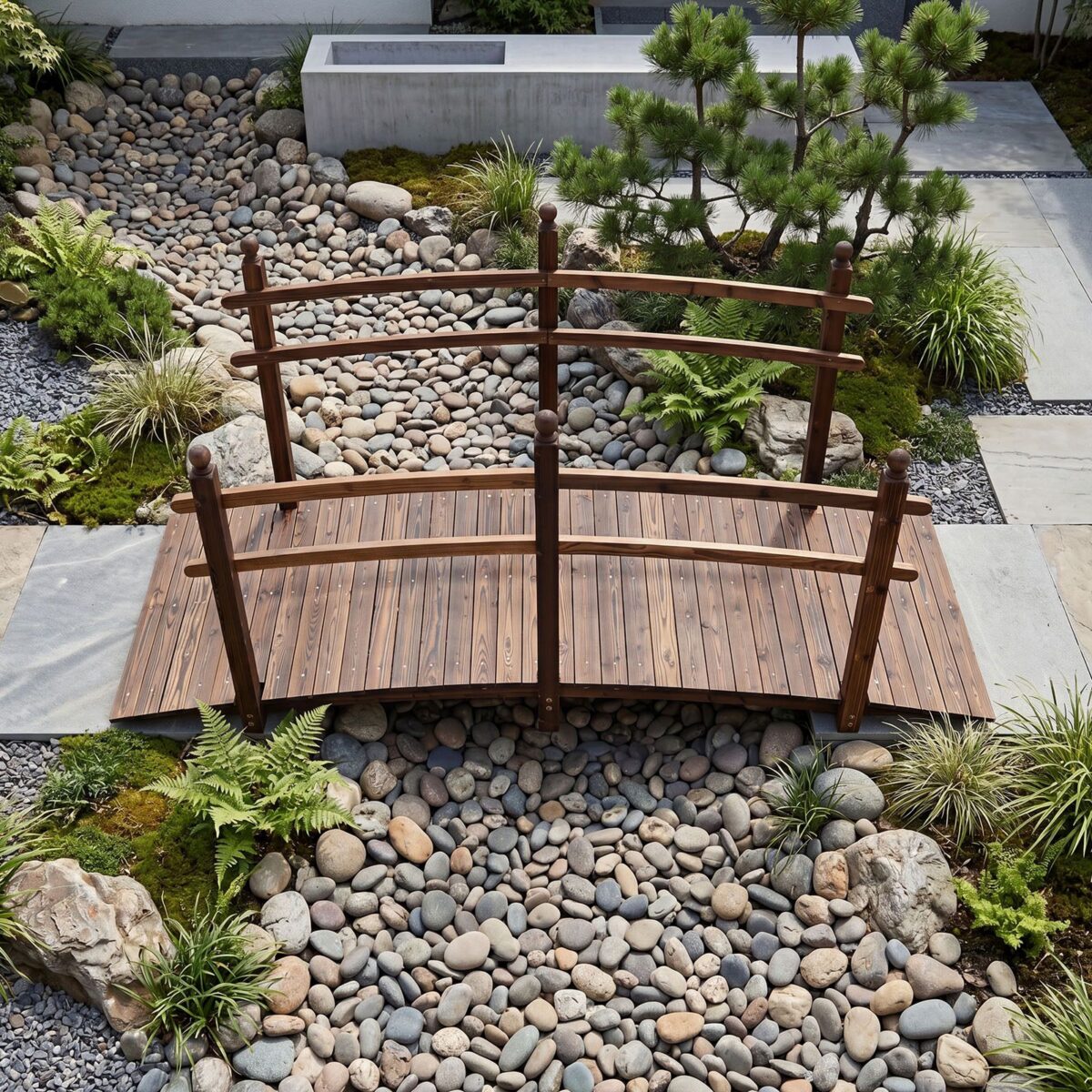 Costway Ponte da giardino in abete carbonizzato con ringhiere, Ponticello decorativo per cortile e fattoria con portata 500 kg 230 x 73 x 108 cm - immagine 4