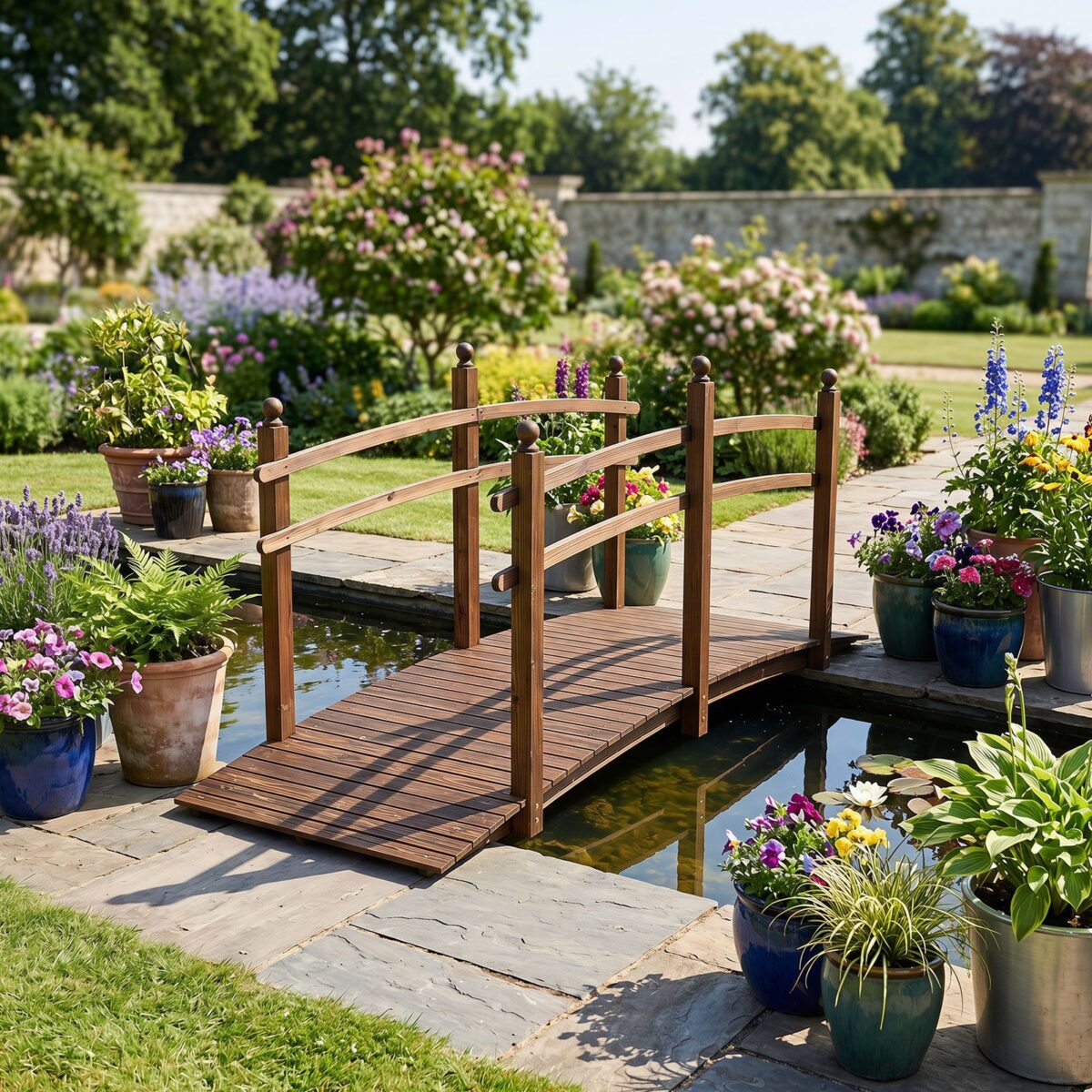 Costway Ponte da giardino in abete carbonizzato con ringhiere, Ponticello decorativo per cortile e fattoria con portata 500 kg 230 x 73 x 108 cm - immagine 2