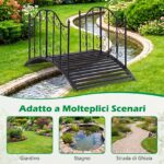 Costway Ponte da giardino in metallo con ringhiere di sicureza e decorazioni floreali, Ponticello resistente portata 150 kg 118 x 67 x 70 cm - immagine 8