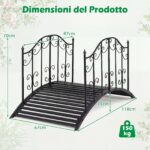 Costway Ponte da giardino in metallo con ringhiere di sicureza e decorazioni floreali, Ponticello resistente portata 150 kg 118 x 67 x 70 cm - immagine 6