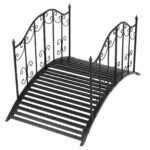 Costway Ponte da giardino in metallo con ringhiere di sicureza e decorazioni floreali, Ponticello resistente portata 150 kg 118 x 67 x 70 cm