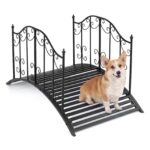 Costway Ponte da giardino in metallo con ringhiere di sicureza e decorazioni floreali, Ponticello resistente portata 150 kg 118 x 67 x 70 cm - immagine 5