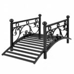Costway Ponte da giardino in metallo con ringhiere di sicureza e decorazioni floreali, Ponticello resistente portata 150 kg 101,5 x 45 x 43,5 cm