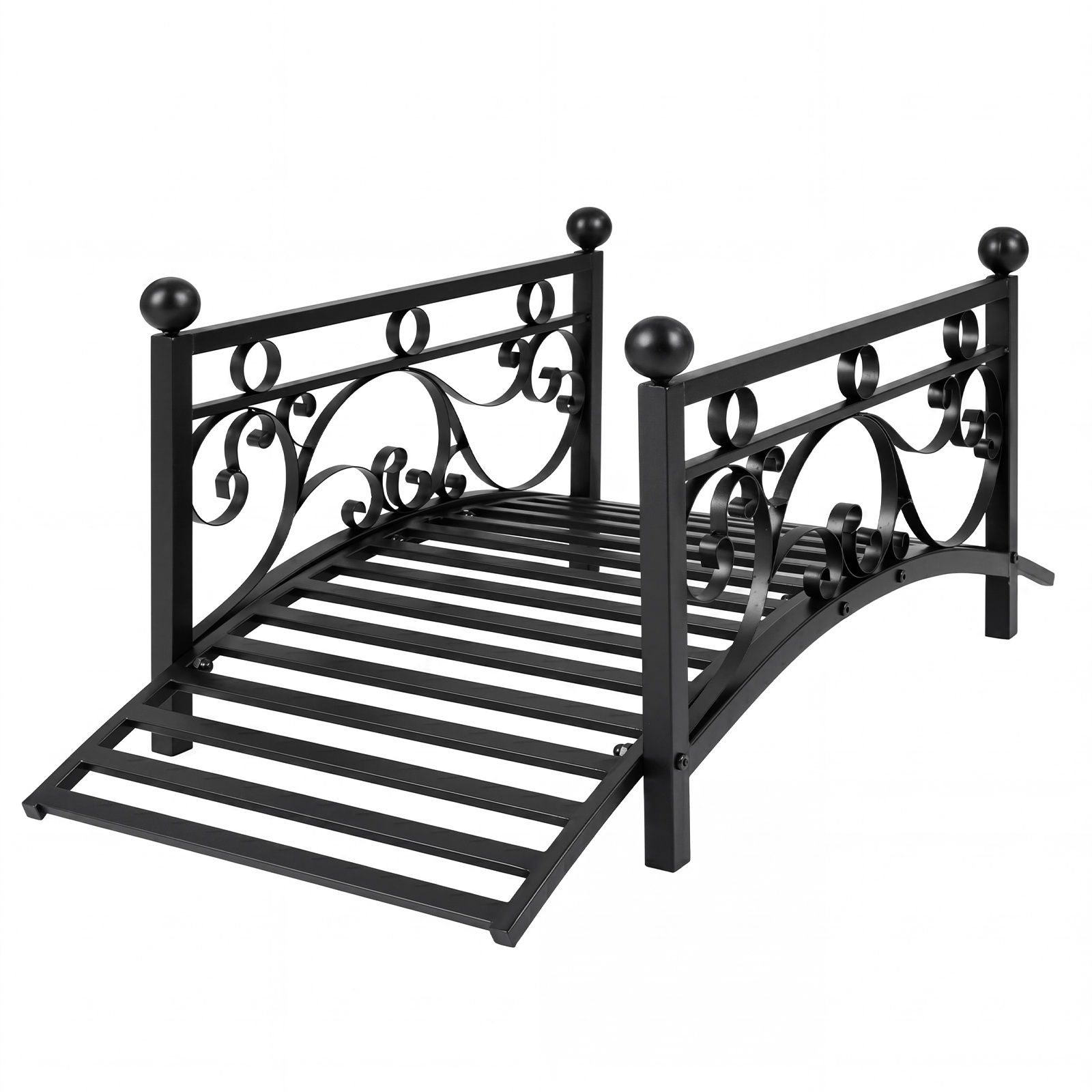 Ponte-da-giardino-in-metallo-con-ringhiere-di-sicureza-e-decorazioni-floreali-mediaId105127675-1781593097.jpg Costway Ponte da giardino in metallo con ringhiere di sicureza e decorazioni floreali, Ponticello resistente portata 150 kg 101,5 x 45 x 43,5 cm - immagine 1
