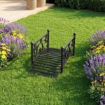 Costway Ponte da giardino in metallo con ringhiere di sicureza e decorazioni floreali, Ponticello resistente portata 150 kg 101,5 x 45 x 43,5 cm - immagine 3