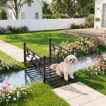 Costway Ponte da giardino in metallo con ringhiere di sicureza e decorazioni floreali, Ponticello resistente portata 150 kg 101,5 x 45 x 43,5 cm - immagine 4