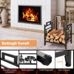 Costway Porta legna per interno ed esterno con ripiano rialzato e delicato disegno, Portalegna in metallo 45 x 33 x 44 cm - immagine 9