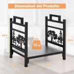Costway Porta legna per interno ed esterno con ripiano rialzato e delicato disegno, Portalegna in metallo 45 x 33 x 44 cm - immagine 6