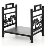 Costway Porta legna per interno ed esterno con ripiano rialzato e delicato disegno, Portalegna in metallo 45 x 33 x 44 cm - immagine 5
