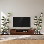 Costway Portavasi grande con luci di crescita per salotto e balcone, Supporto decorativo marrone per fiori per molteplici piante 2 Pezzi - immagine 2