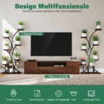 Costway Portavasi grande con luci di crescita per salotto e balcone, Supporto decorativo marrone per fiori per molteplici piante 2 Pezzi - immagine 5
