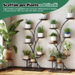 Costway Portavasi grande con luci di crescita per salotto e balcone, Supporto decorativo marrone per fiori per molteplici piante 2 Pezzi - immagine 6