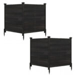 Costway Recinto da giardino in legno massello montaggio facile, Recinzione esterno a 2 pannelli schermo ventilato copri Nero 2 Pezzi