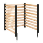 Costway Recinzione da giardino in legno design a doghe pannelli frangivista, 3 Pannelli per recinzione decorativa con 3 picchetti da esterno