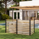 Costway Recinzione da giardino in legno design a doghe pannelli frangivista, 3 Pannelli per recinzione decorativa con 3 picchetti da esterno - immagine 4