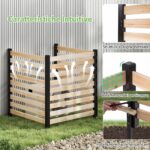 Costway Recinzione da giardino in legno design a doghe pannelli frangivista, 3 Pannelli per recinzione decorativa con 3 picchetti da esterno - immagine 7