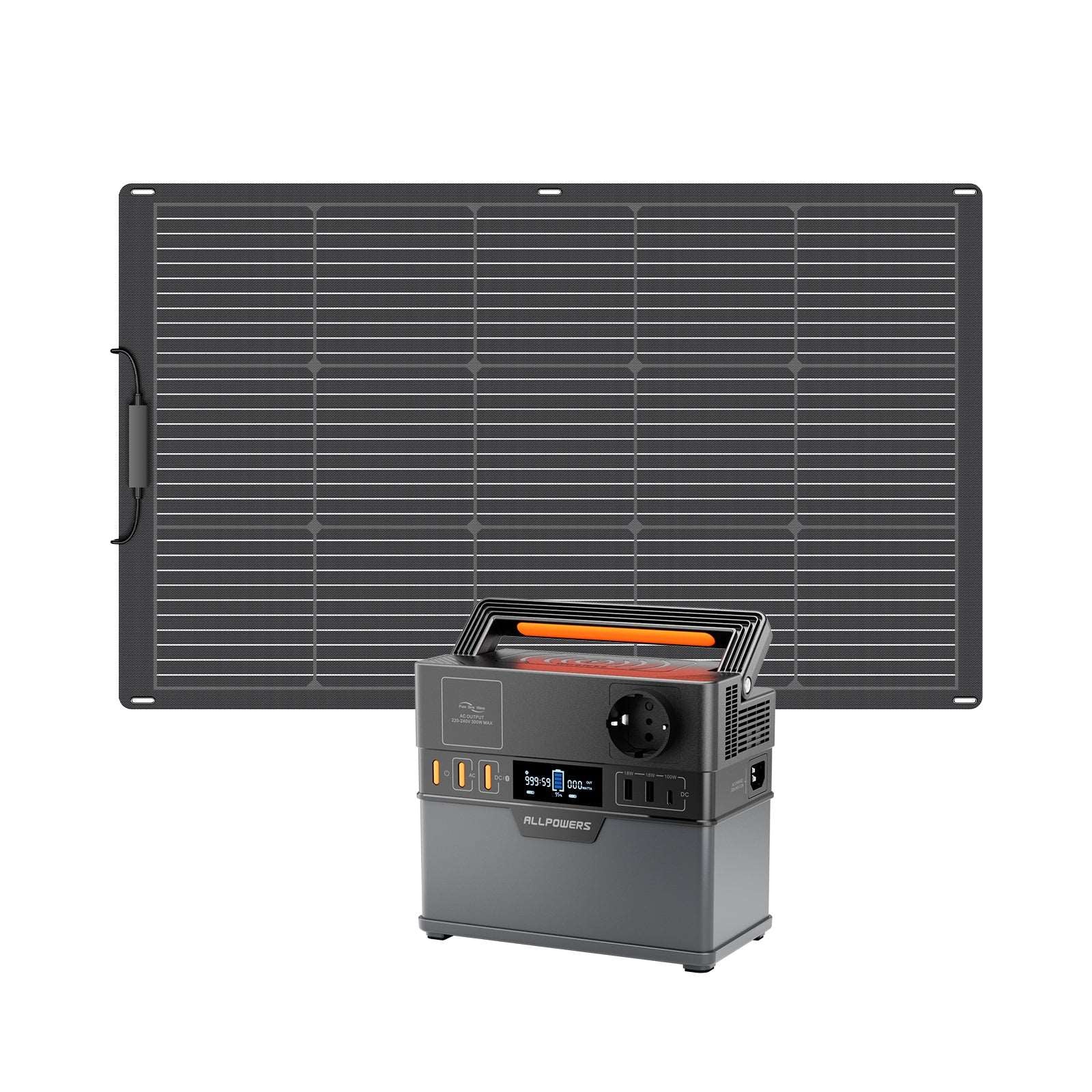 S300plus_100_c204b7f6-c072-4c59-b071-2ae044f756c7.jpg ALLPOWERS 300W Generatore Solare (S300 Plus + SF100 PV 100W Flessibile)