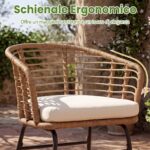 Costway Salotto da esterno in pe rattan con piano in vetro temperato, Set mobile da giardino a 3 pezzi 2 poltrone con cuscini imbottiti - immagine 10