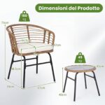 Costway Salotto da esterno in pe rattan con piano in vetro temperato, Set mobile da giardino a 3 pezzi 2 poltrone con cuscini imbottiti - immagine 5
