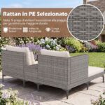 Costway Salotto da giardino esterno 5 pezzi con 2 poltrone 2 poggiapiedi e 1 tavolino, Set di mobili da giardino in rattan Bianco - immagine 10