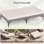Costway Salotto da giardino esterno 5 pezzi con 2 poltrone 2 poggiapiedi e 1 tavolino, Set di mobili da giardino in rattan Bianco - immagine 9