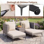 Costway Salotto da giardino esterno 5 pezzi con 2 poltrone 2 poggiapiedi e 1 tavolino, Set di mobili da giardino in rattan Bianco - immagine 11