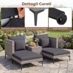 Costway Salotto da giardino esterno 5 pezzi con 2 poltrone 2 poggiapiedi e 1 tavolino, Set di mobili da giardino in rattan Grigio - immagine 12