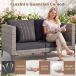 Costway Salotto da giardino esterno 5 pezzi con 2 poltrone 2 poggiapiedi e 1 tavolino, Set di mobili da giardino in rattan Grigio - immagine 10