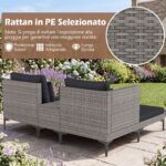 Costway Salotto da giardino esterno 5 pezzi con 2 poltrone 2 poggiapiedi e 1 tavolino, Set di mobili da giardino in rattan Grigio - immagine 11