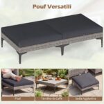 Costway Salotto da giardino esterno 5 pezzi con 2 poltrone 2 poggiapiedi e 1 tavolino, Set di mobili da giardino in rattan Grigio - immagine 9