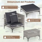 Costway Salotto da giardino esterno 5 pezzi con 2 poltrone 2 poggiapiedi e 1 tavolino, Set di mobili da giardino in rattan Grigio - immagine 7